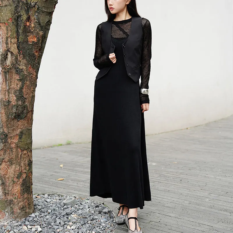 Clothes Women Summer Fashion Korean Dress Formal Sweater Dresses Sleeveless  Women Lady Elegant Floor-Length Sundress