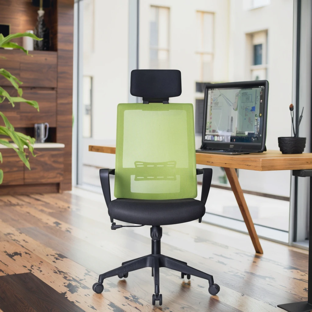 Ergonomic Modern Executive Office Chair with Adjustable Lumbar Support Mesh Back Breathable Material Fixed Arms Steel Base 5