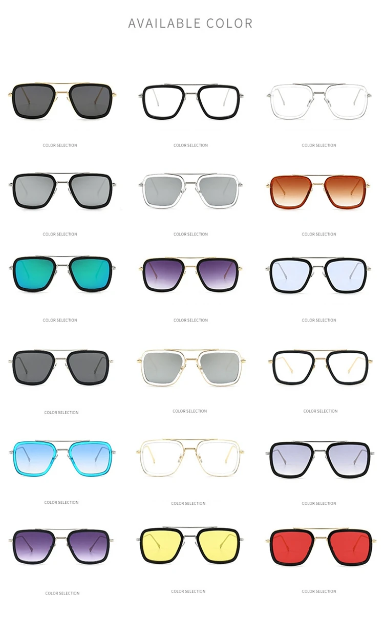 Factory Direct Ironic logo Double Bridge square Man Tony Stark Glasses Handsome Tinted Lens Stark Gafas De Sol Cuadradas Cosplay