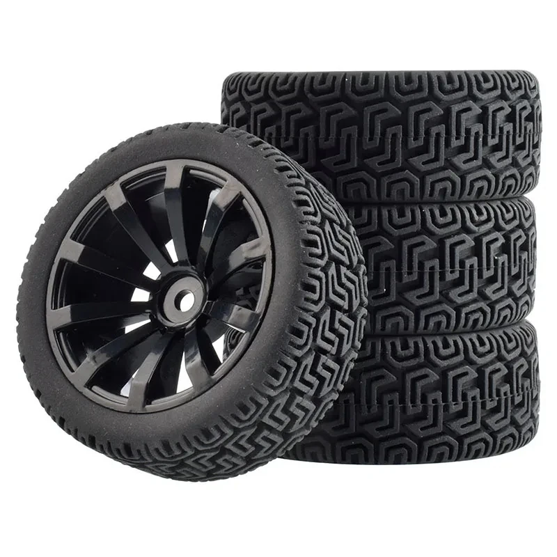 4 Pcs Pneus de Buggy Tout-Terrain Échelle 1/14 1/16 75mm Moyeux Hexagonaux Inserts en Mousse pour Voiture Rc Wltoys 144001