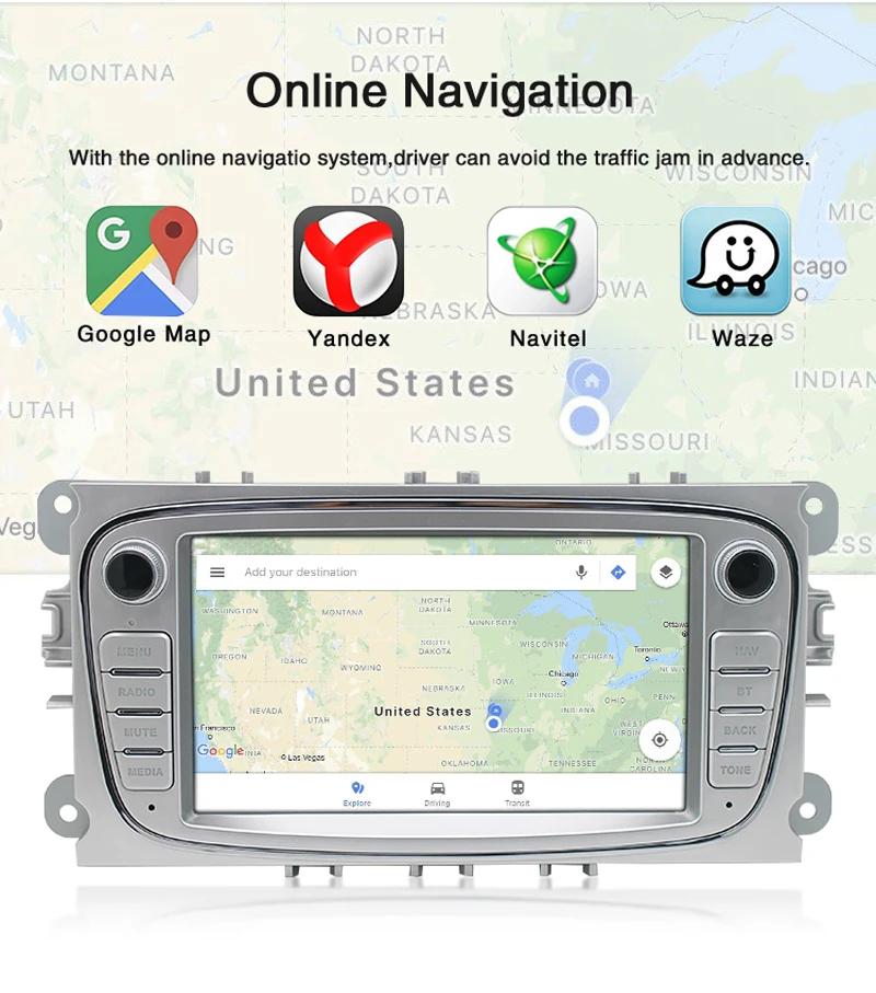 Android 10.1 2 Din 1+16G GPS Car Multimedia Player Dashboard Reverse Aid 1 Year for Ford/Focus EXI MT 2 3 Mk2/Mk3/S-Max/Mondeo