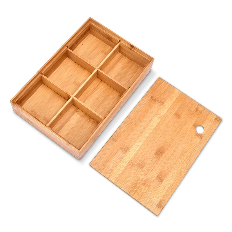 Multi Use Bamboo Food Storage Container With Lid And Removable Dividers