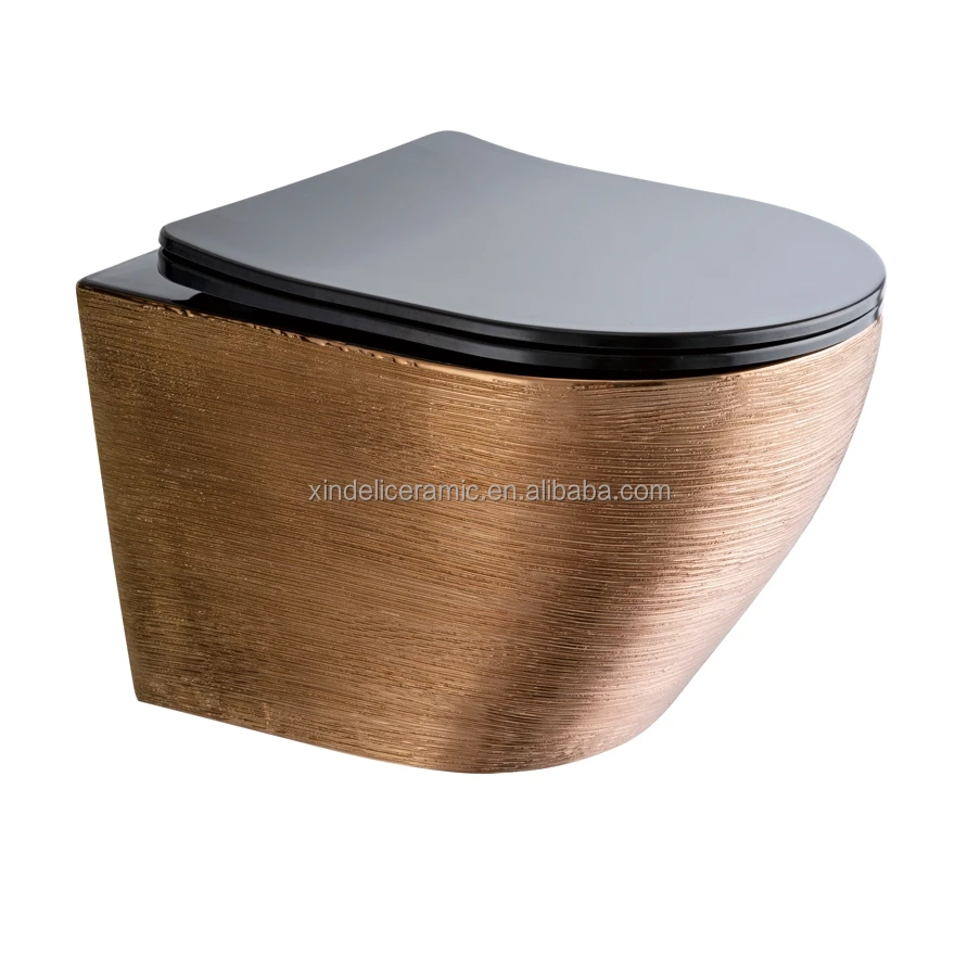 Silver Drawing Pattern Modern Home Bathroom Ceramic Rimless Wall Mounting  Wall Hung Wc Hanging P Trap Toilet