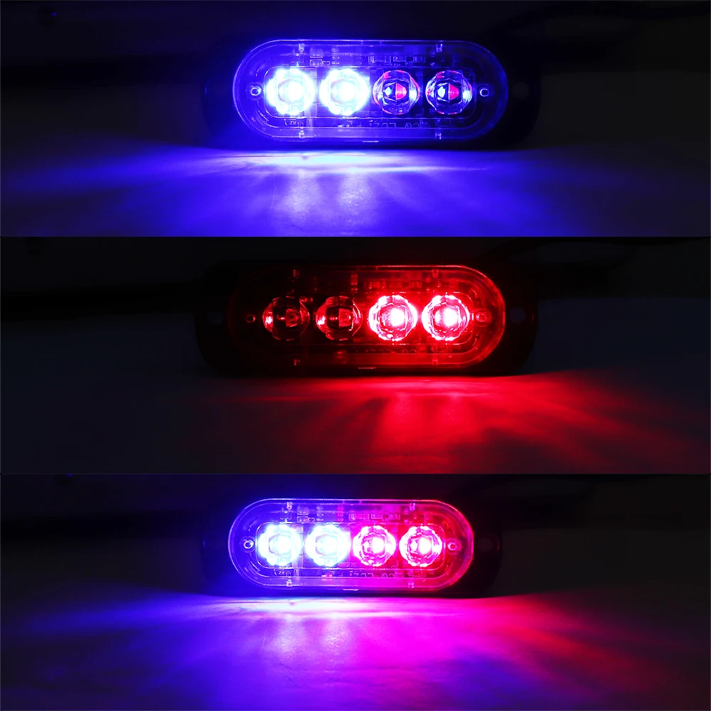 2Pcs Emergency Warning Strobe Lights 12V 4 LED Amber RED White Blue Flash  Steady On Car LED Lights For Honda Civic Peugeot 206 - AliExpress