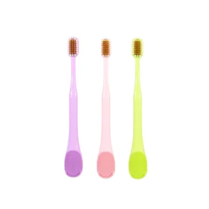 Wholesale Factory New Design India Hot Selling Multi-functional Toothbrush Adult Plastic Toothbrush with Tongue Cleaner