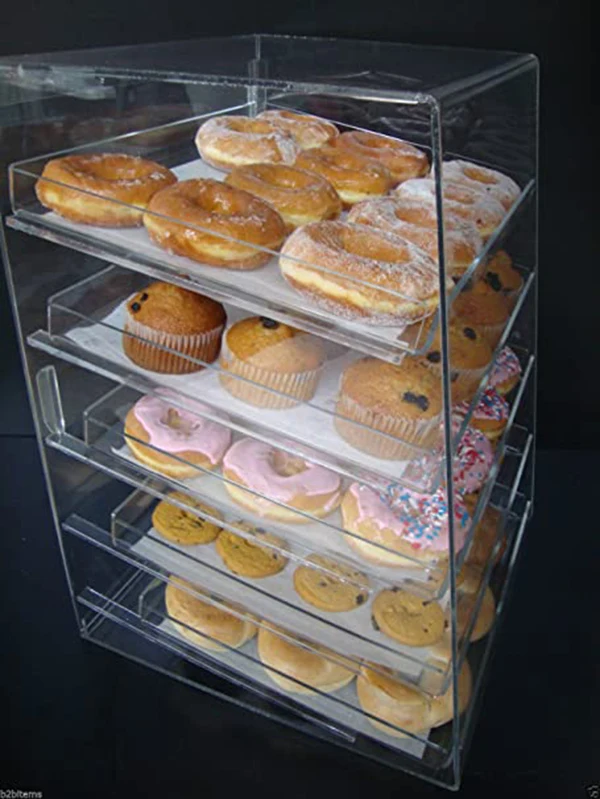 Vitrine De Présentation Pâtisserie 4 Niveaux En Acrylique - 40x30x25cm, Transparente, Pour Cupcakes, Beignets