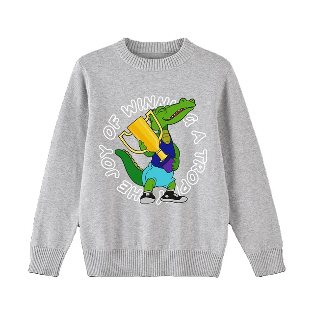 Top selling children's crew-neck pullover cartoon crocodile sweater