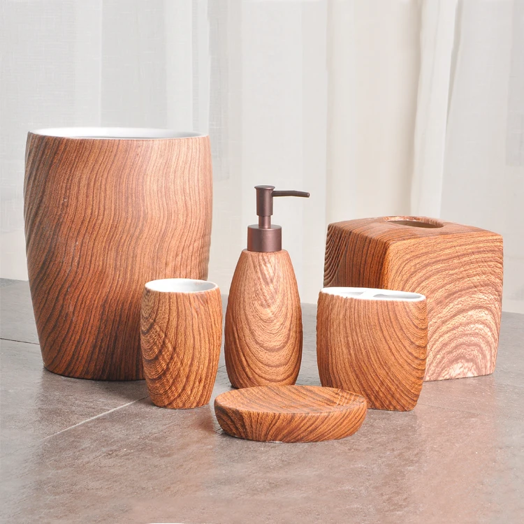 Wood Bathroom Accessories Set, Wooden Soap Dispenser, Toothbrush Holder, Soap  Dish 