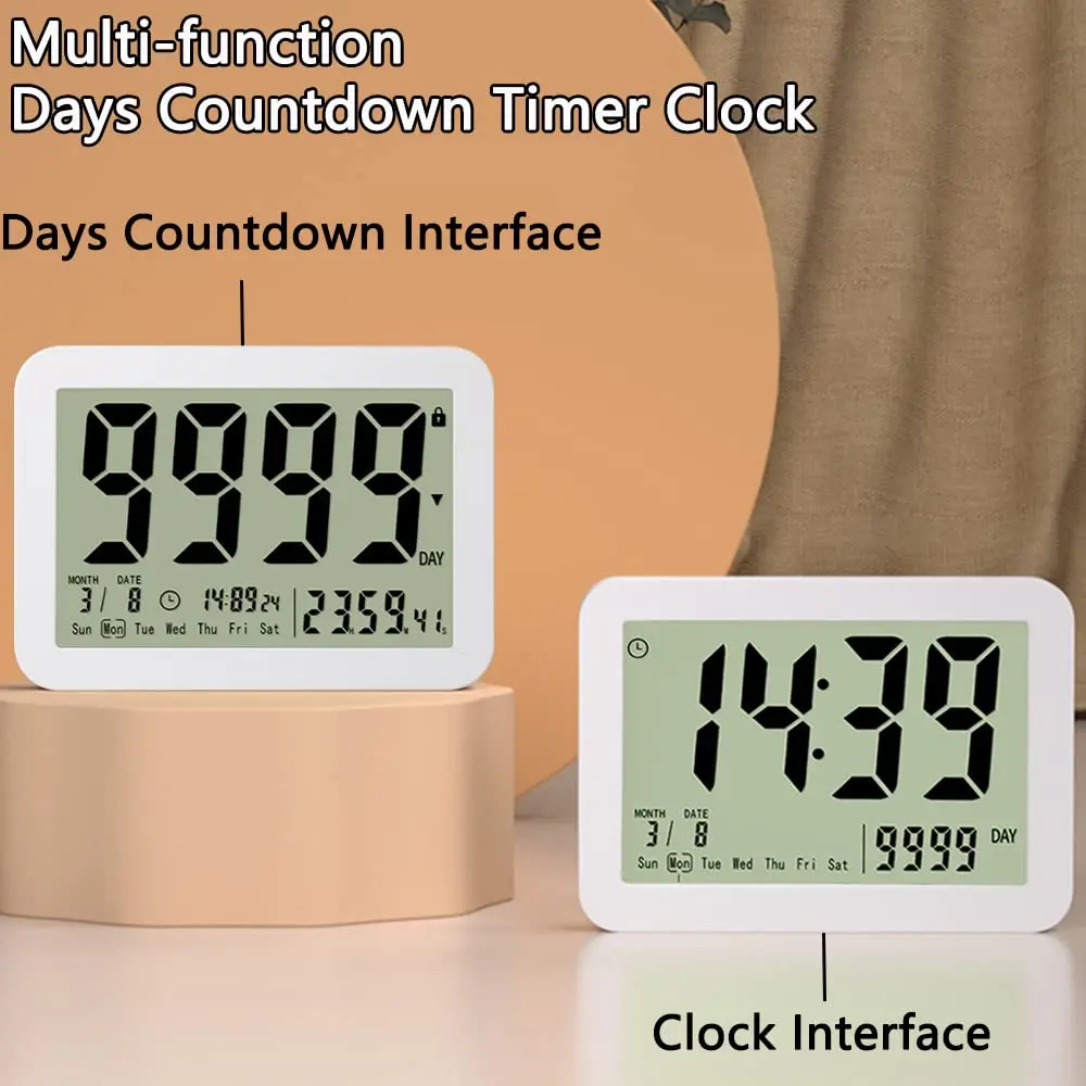 Electronic Countdown Timer Large Screen Digital Countdown 9999-Days Timer Magnetic Classroom Timer