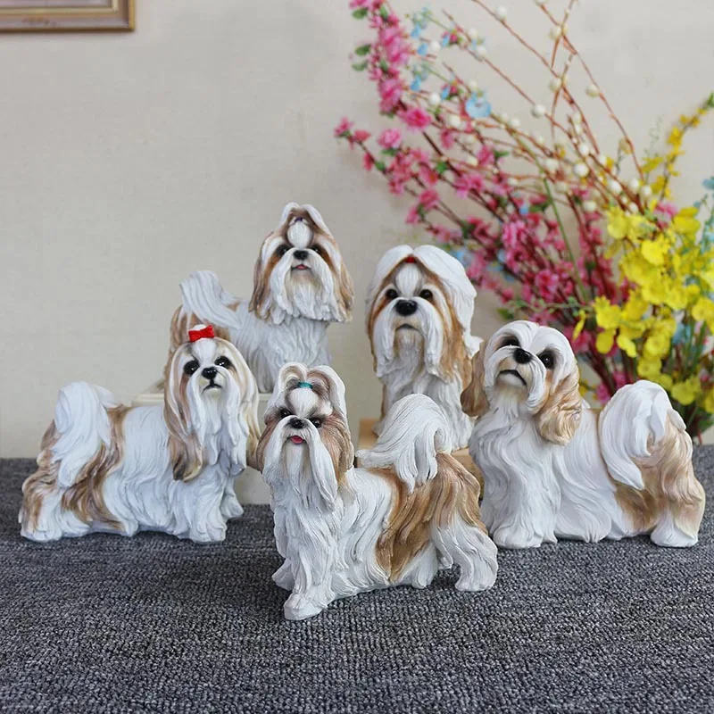 Unique Gifts for Dog Lovers Simulation Sculpture Resin Realistic Maltese Dog Figurine Artificial Lifelike Shih Tzu Dog Statues