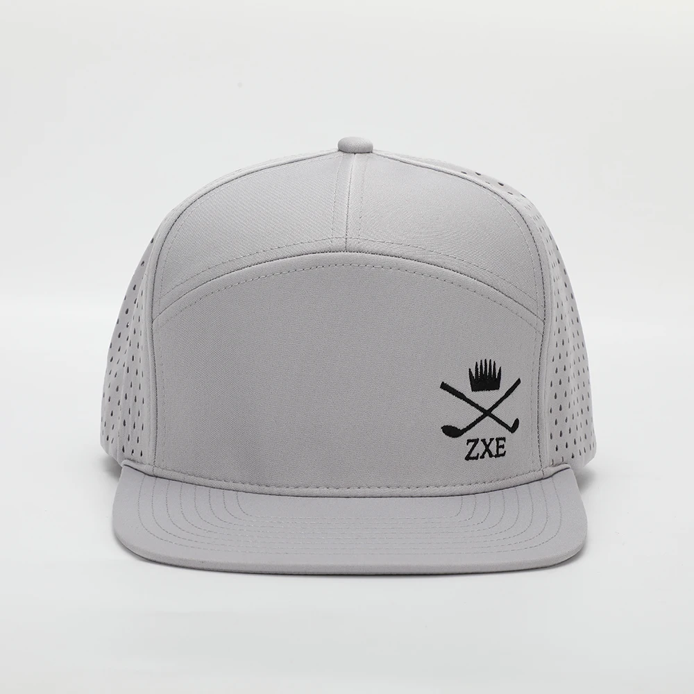 Custom Luxury 7 Panel Embroidered Logo Hip Hop Snap Back Water Resistant Perforated Laser Cutting Hole Snapback Cap Hat
