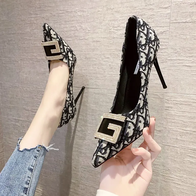 New Design Summer Print Pattern Pointed Toe Stiletto Elegant Ladies High Heel Sandals