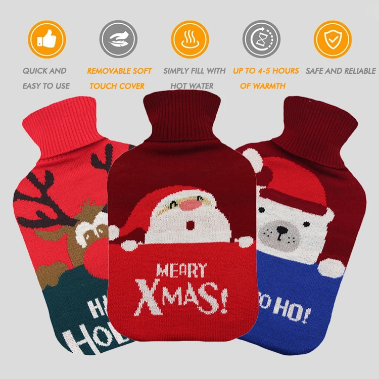 wholesale hot water bottle 2l water filling bs rubber hot-water bag christmas design cover for pain relief