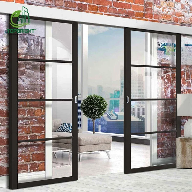 Modern Barn Door Rail System Sliding Glass Soundproof Interior Rustic Black Barn Door