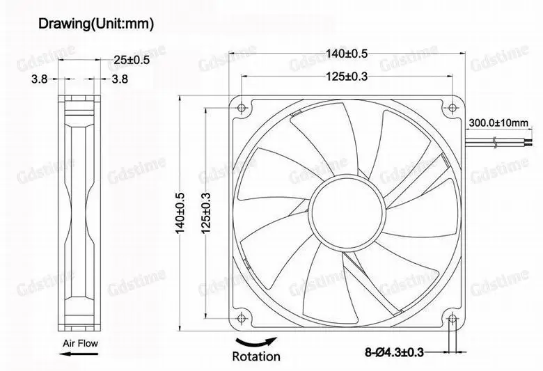Gdstime Gda1425 140x140x25mm 14cm Dc 12v Dc Duall Ball Bearing Cooling