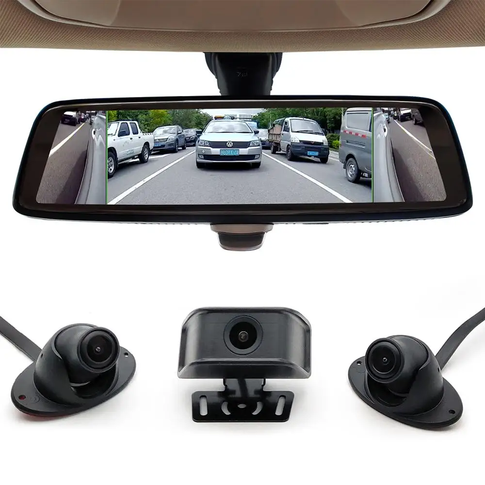 10 "4 cams adas 镜子车载 dvr 双摄像头 hd1080p 短跑相机 360 度