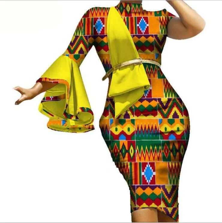 New Arrival Summer African Dress Ruffled Midi Dress Bazin Riche Printed 