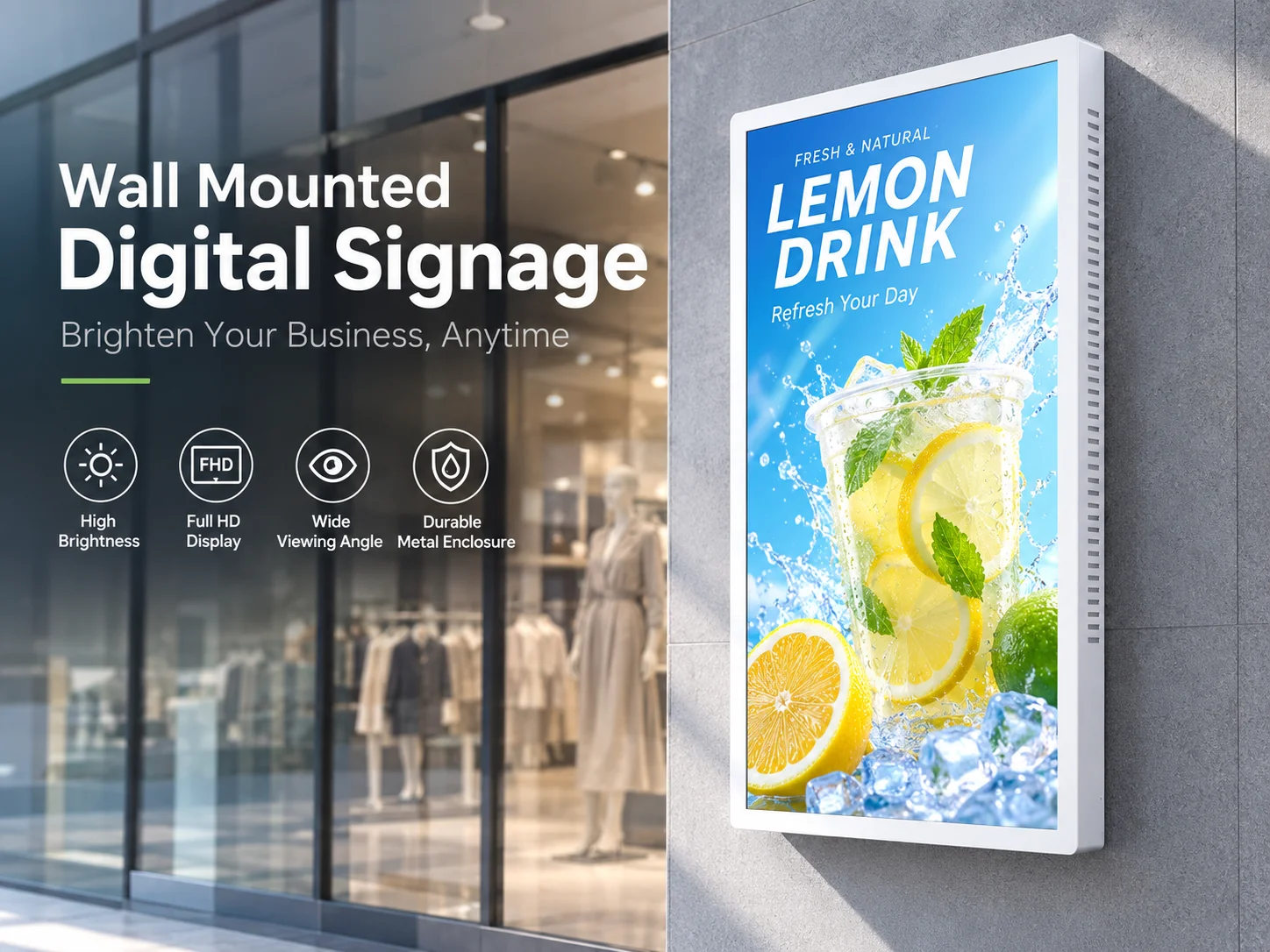 Wall mounted digital signage full-metal LCD display