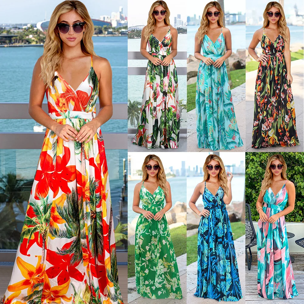 Wholesale 2022 Summer Floral Printed Hawaii Dress Lady Sleeveless Patchwork  Beach Vacation Long Women Maxi Casual Dresses| Alibaba.com