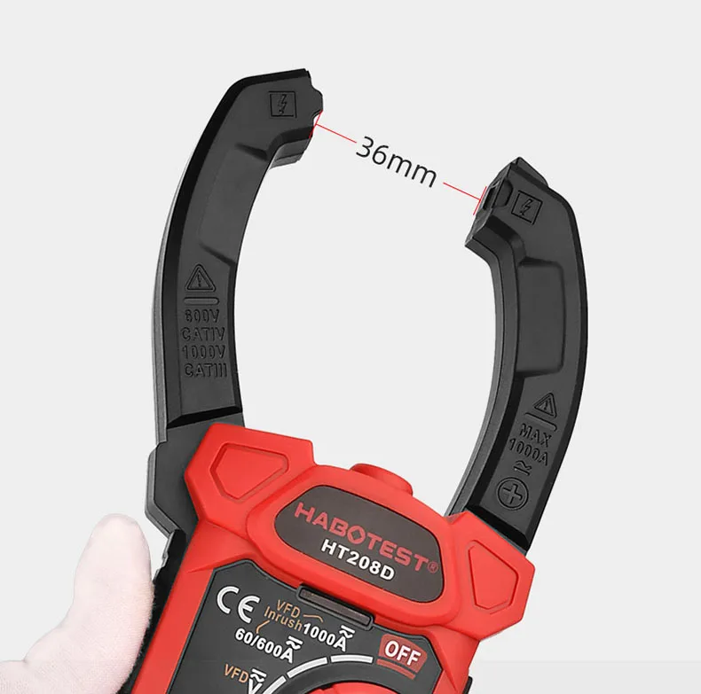 HABOTEST HT208D VFD Digit NCV Capacitance Frequency Inrush 1000A AC DC Amp Digital Clamp Meter Multimeter AC/DC CE