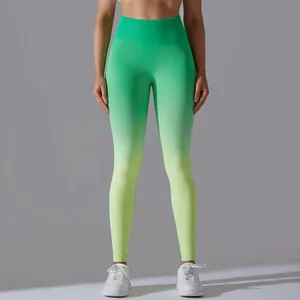 Candy Color Gradient Seamless Yoga Leggings High Waist Slim Fit Sports Tights for Women