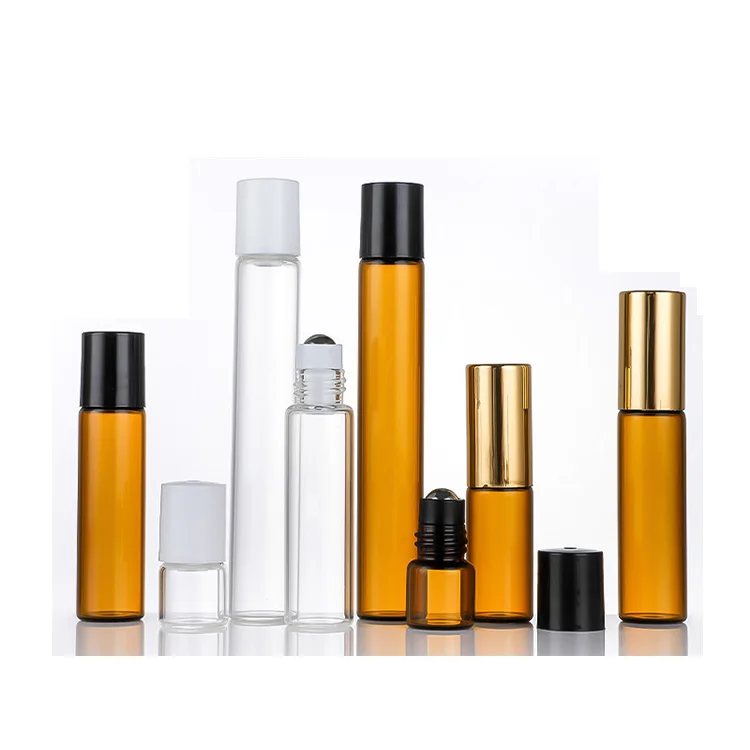 Wholesale Mini 1ml 2ml 3ml 5ml 10ml clear Roll on Glass Bottle White Lid Roller Perfume Essential Oil Bottle