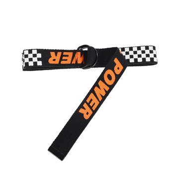 Women Harajuku Black White Letter Printed Fashion Unisex Double D Ring Canvas Strap Female Long Belts For Jeans