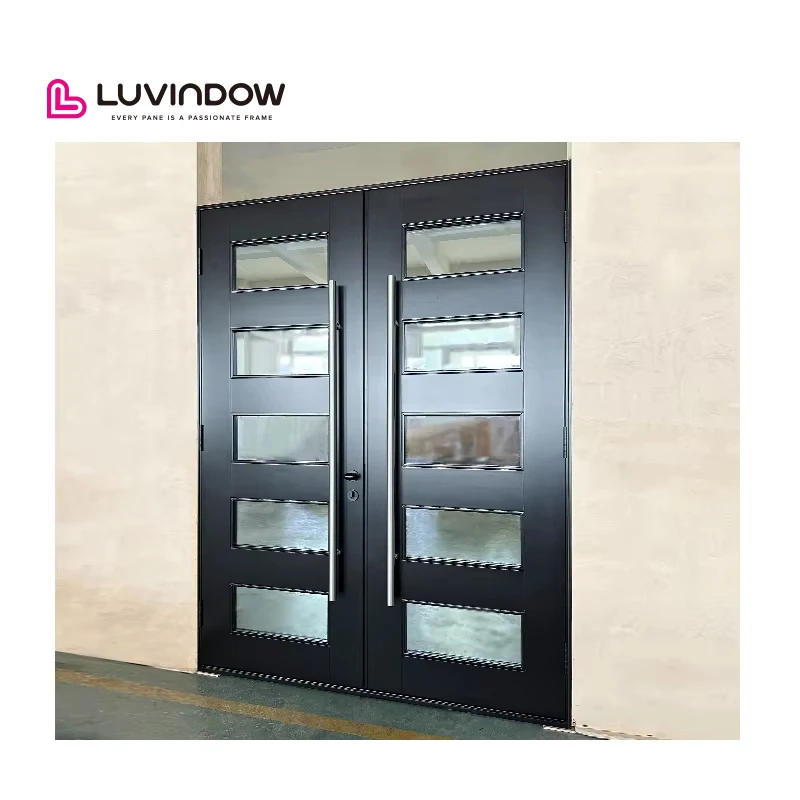 Luvindow Traditional Customized Design Oak Pine Cherry Solid Wood Entry Pivot Hinged Swings Both Ways Doors
