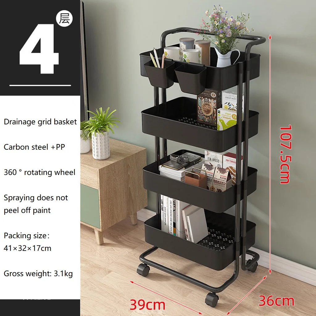 J2060 Custom 3 Tier Folding Trolley Movable Kitchen Rack Trolley