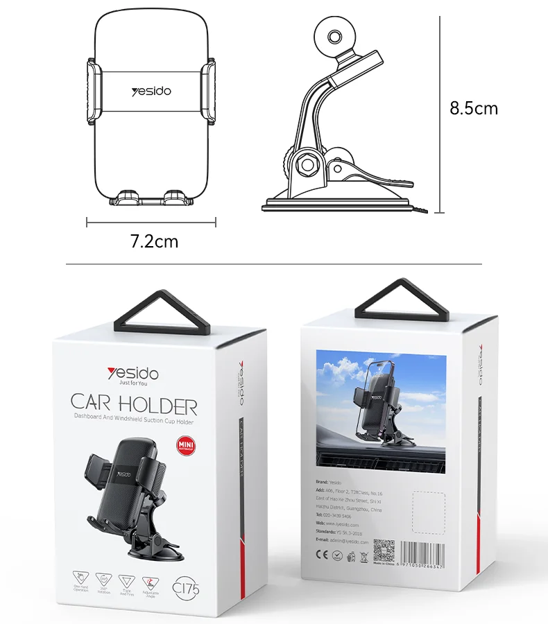 Yesido C175 ouverture à une touche 360 Angle de vision réglable Mini ventouse éjecteur Clip support pour téléphone