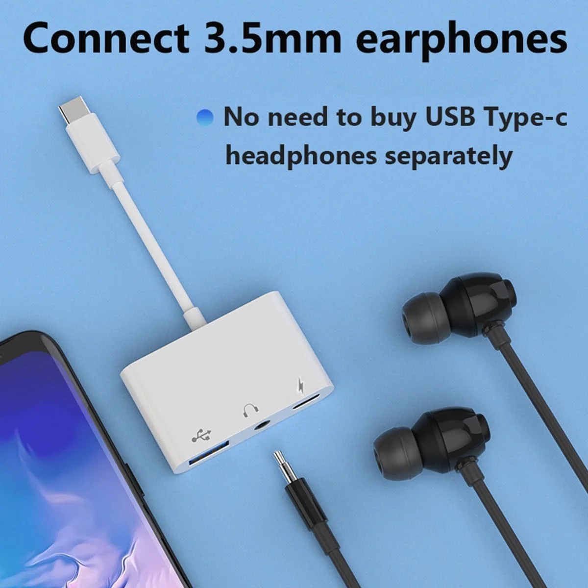 Usb C Headphone Splitter 3-in-1 USB C To USB-A OTG Splitter With Audio