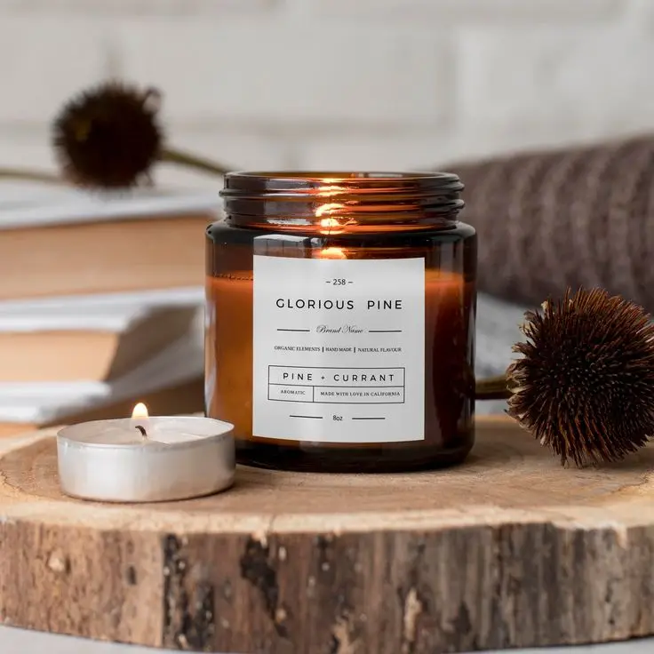 Custom Printed Design Bottle Label Sticker Self-adhesive Gold Foil Logo Glass Candle Jar Label Sticker Custom Design