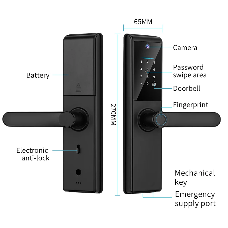 Factory Price Camera Lock Tuya Remote Control Biometric Fingerprint Card Password Intelligent Home Door Lock