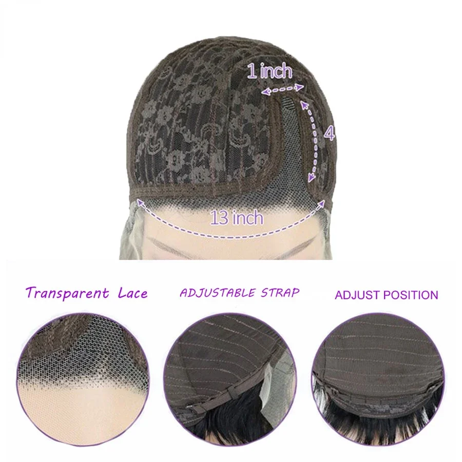 150% Density 6 Inch 13x1 T Part Transparent Lace Short Pixie Cut Remy Human Hair Wig Natural Black Color For Women_voghion.com