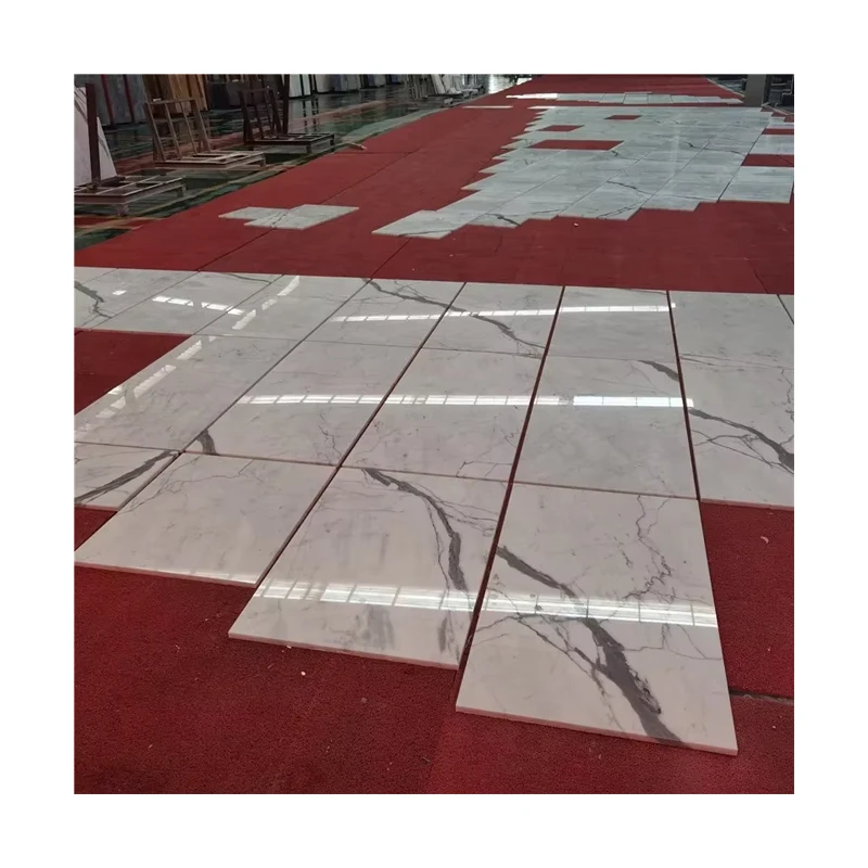 Italian Bianco Statuario Venato White Marble Tiles Natural Calcite Slab Indoor Kitchen Flooring 1-Year Villa Hotel Design