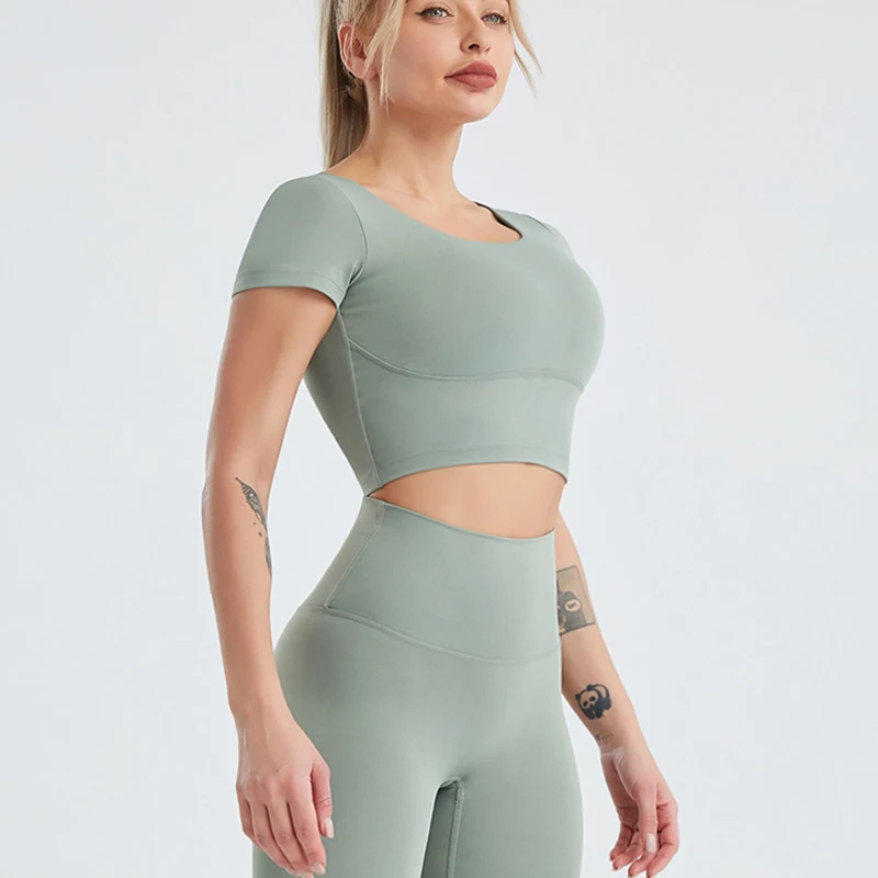 Tenue De Yoga 2 Pièces Femme - Legging Et Top Manches Longues, Gris, Taille L