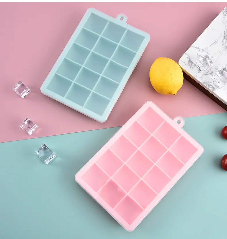 Handmade Creative 15 Grid Silicone Ice Mold Food Grade Baby Food and Ice Cream Maker with Lid for Household Ice Box manufacture