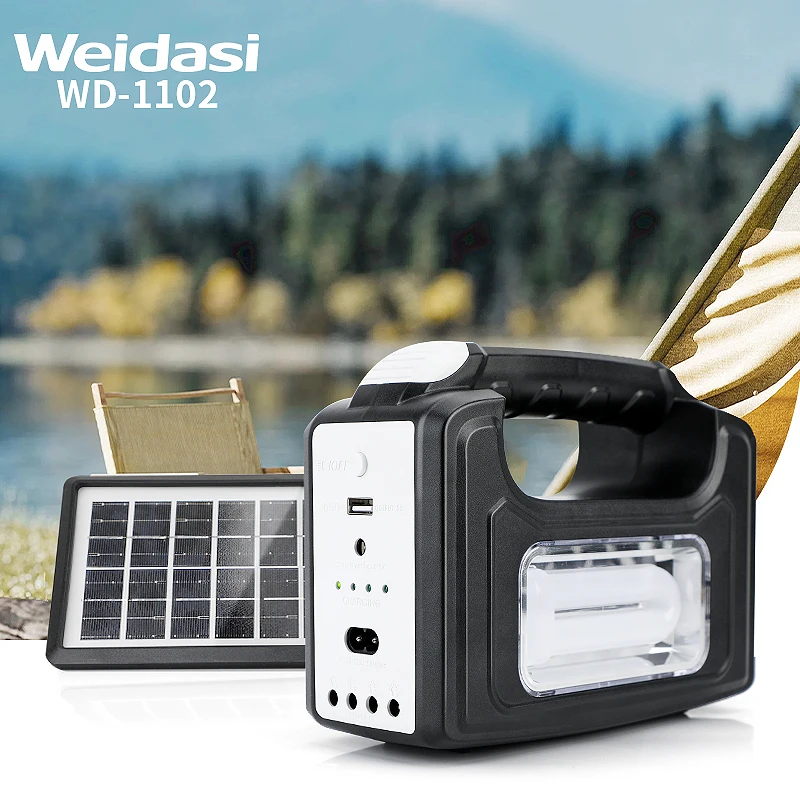 Weidasi Usb Output Portable Emergency Solar Home Lighting Kit Emergency Light with Solar Panel Charging for Wholesale