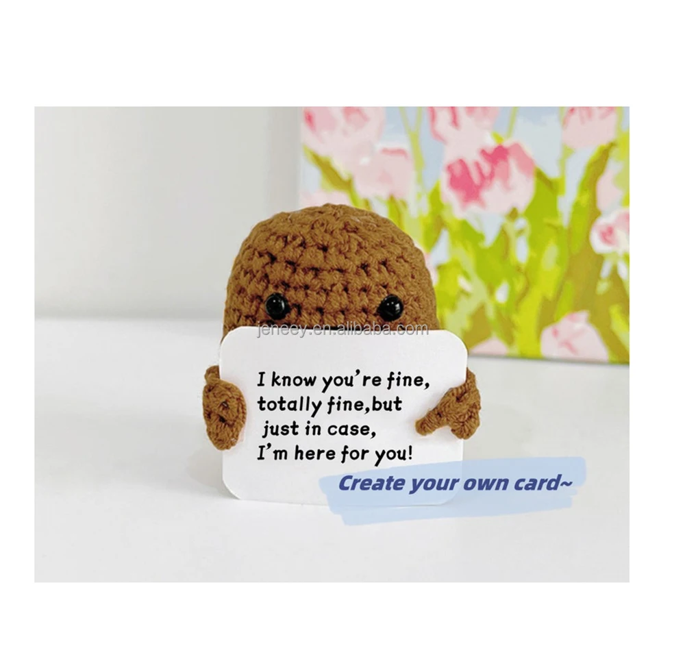 Patata Portafortuna Positiva All'Uncinetto 8 Cm Con Carta Incoraggiante – Mini Bambola Giocattolo Fatta A Mano Per Regalo - 4