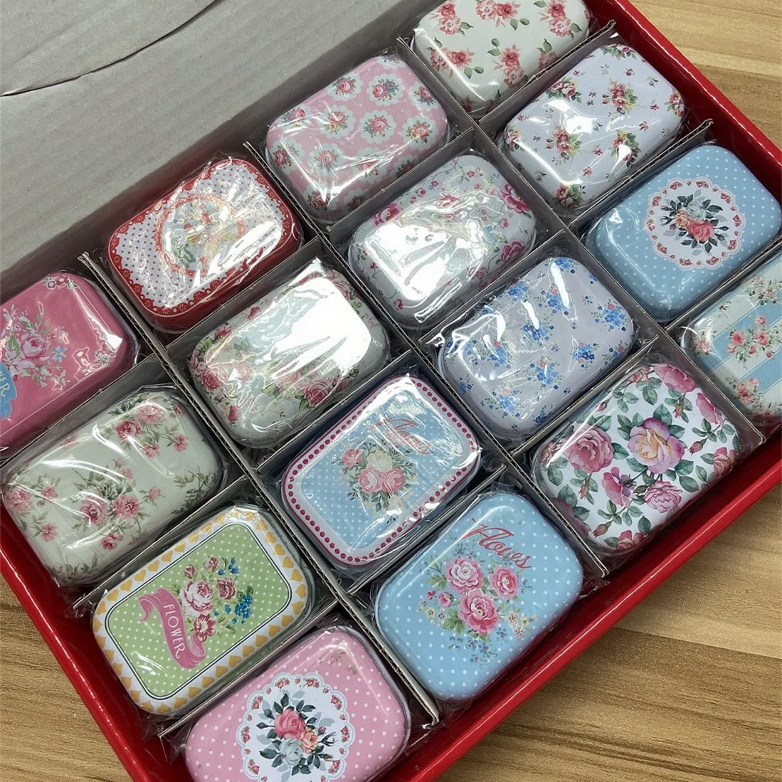 Floral Design 1 Set Custom Printed Metal Can Tin Gift Christmas Cookies Square Mini Tinplate Storage Tin TB2021062801