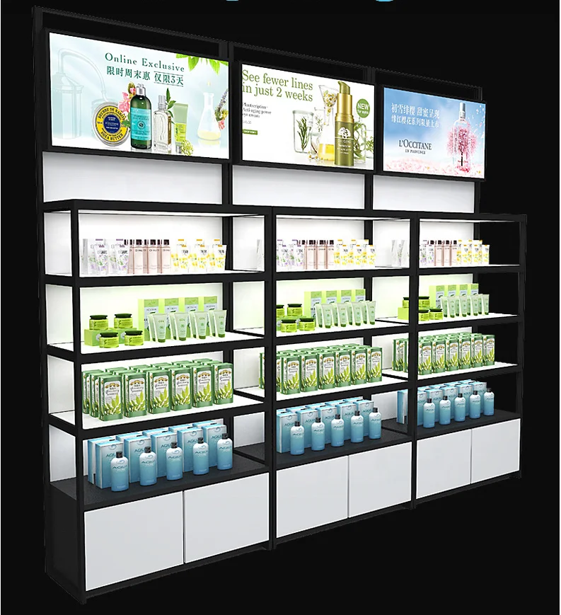 Makeup Cosmetic Store Product Shelf Display Stand Skin Care Gondola Rack Display Shelves