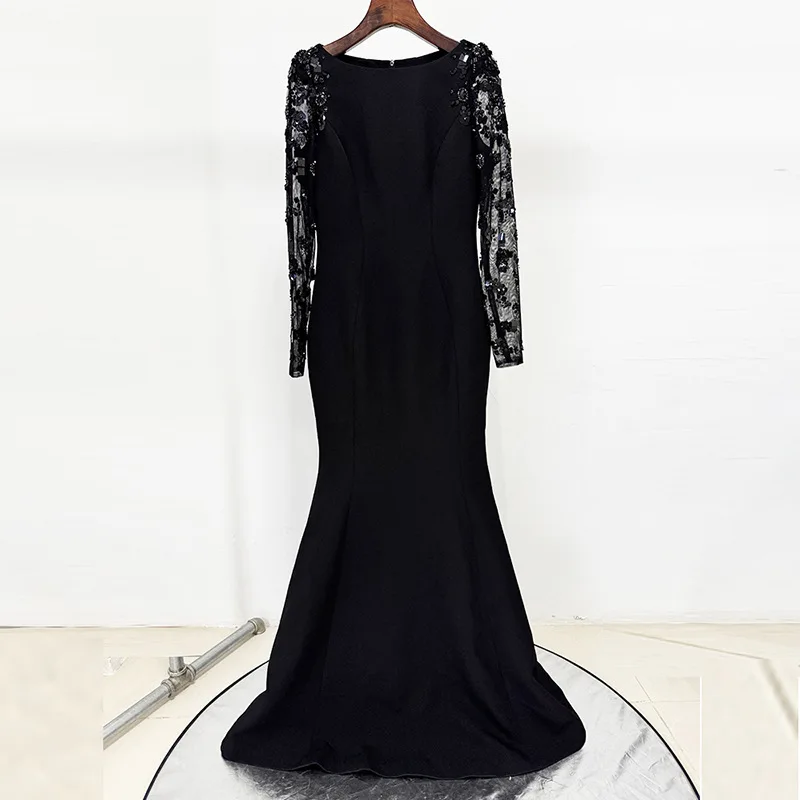 In Stock Celebrity Formal Empire Waist Evening Gown Long Dress 2026 New Mesh Patchwork Heavy Beading Rhinestone Slim Fit