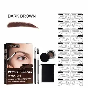 Jaysuing One Step Eyebrow Stamp Shaping Kit Brow Set Pen Women Waterproof Contour Stencil Tint Natural Stick Eyebrow Cream