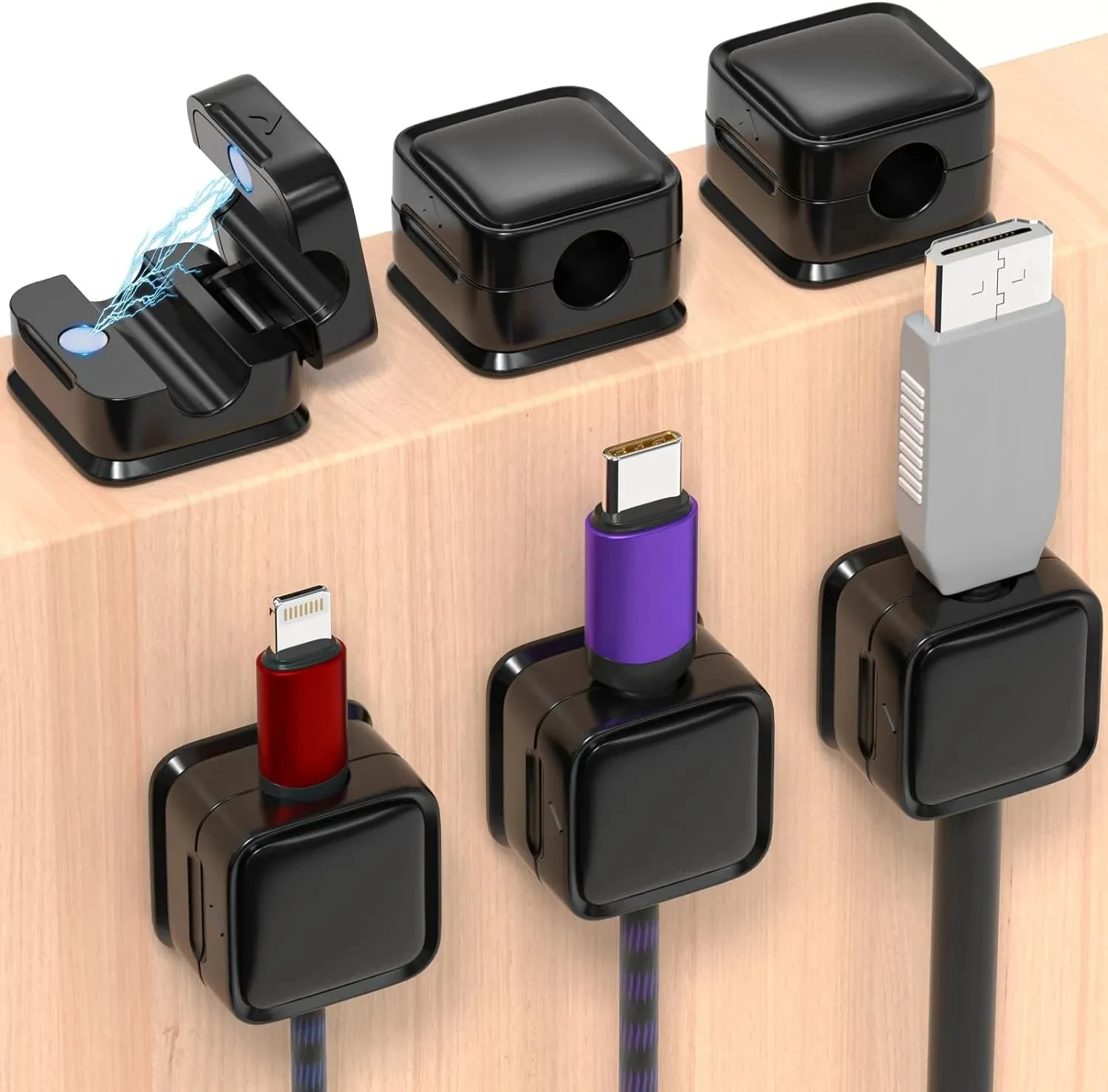 Magnetic Cable Clip Under Desk Cable Management Adjustable Cord Holder Wire Organizer and Cable Management Wire Keeper