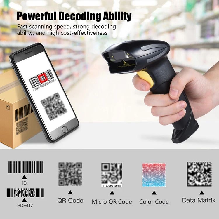 YHDAA Fast Scanning 3 in 1 Wireless Bluetooth 2D CMOS Barcode Reader Handheld Qr Code Scanner for Supermarket