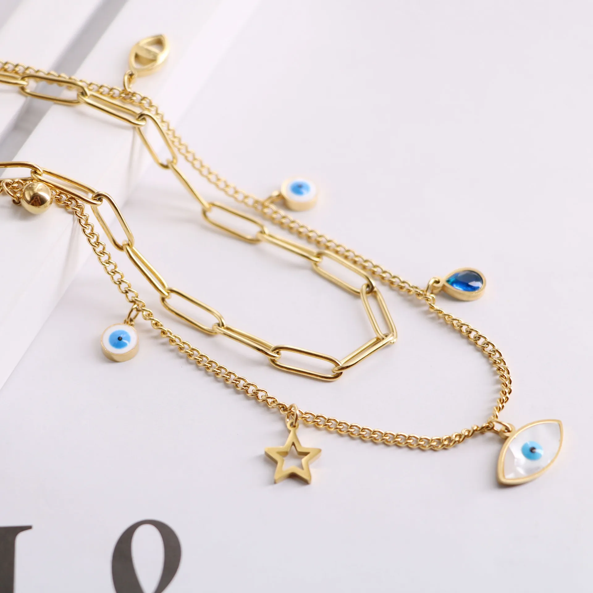 Двухслойное ювелирное ожерелье из титановой стали с 2-дюймовым удлинителем, вакуумным ионным покрытием и эмалевым 1696905