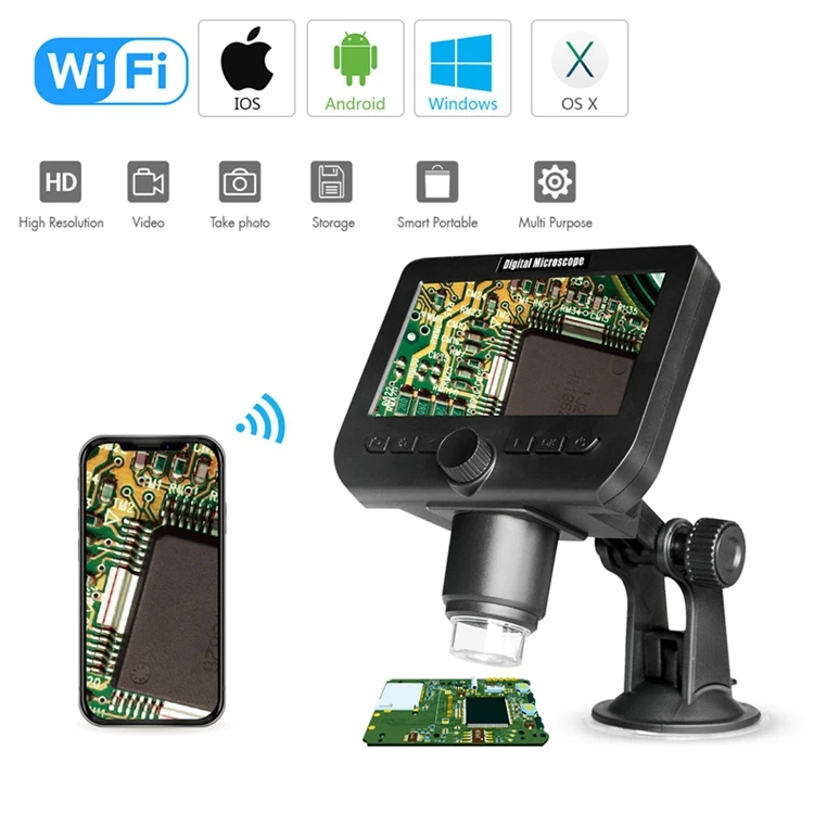 1000X Phone Microscope Camera 4.3inch LCD Display LED Wifi Electronic Magnifier for Soldering Cell Phone Repair Tools