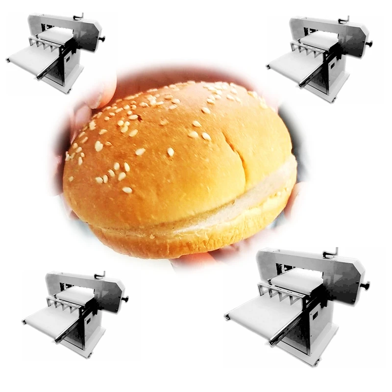 6000pcs/Hour Automatic Hamburger Slicer Machine Stainless Steel Bun Slicer Imported Blade Flat Cutting Low Waste Bakery Use High
