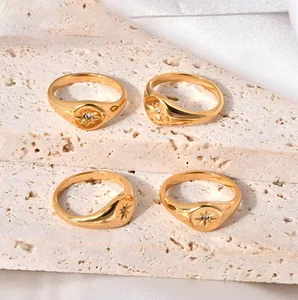 European American New Stainless Steel Gold-color Plated Five-pointed Star Three-dimensional Ring for Men Women Trendy