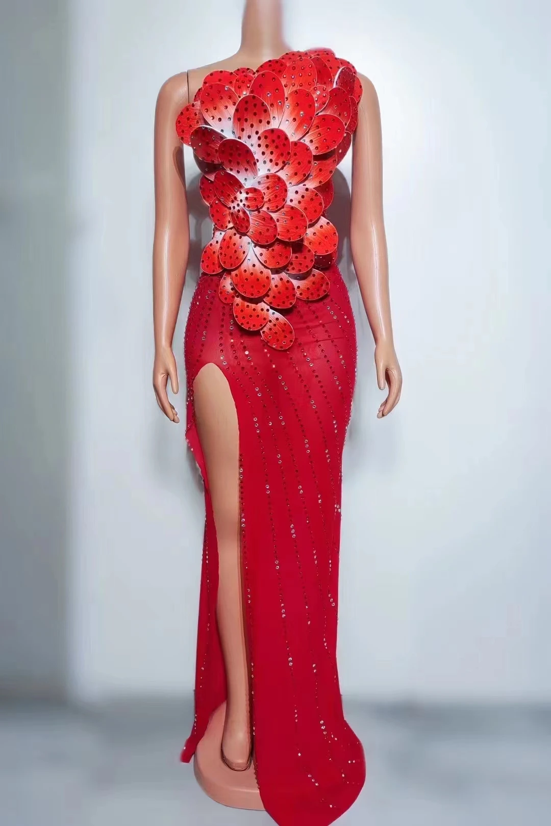 AD2247 Kimshein Fashion High Quality Womens Dresses With Slit Crystal Evening Dresses Women 3D Flowers